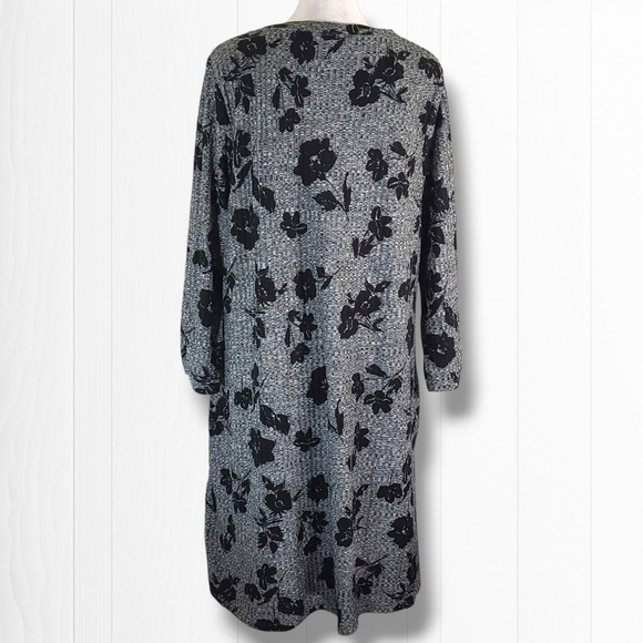 Apt. 9 Women's Gray Floral Crew Neck Mini Sweater Dress Size XL - Picture 10 of 13
